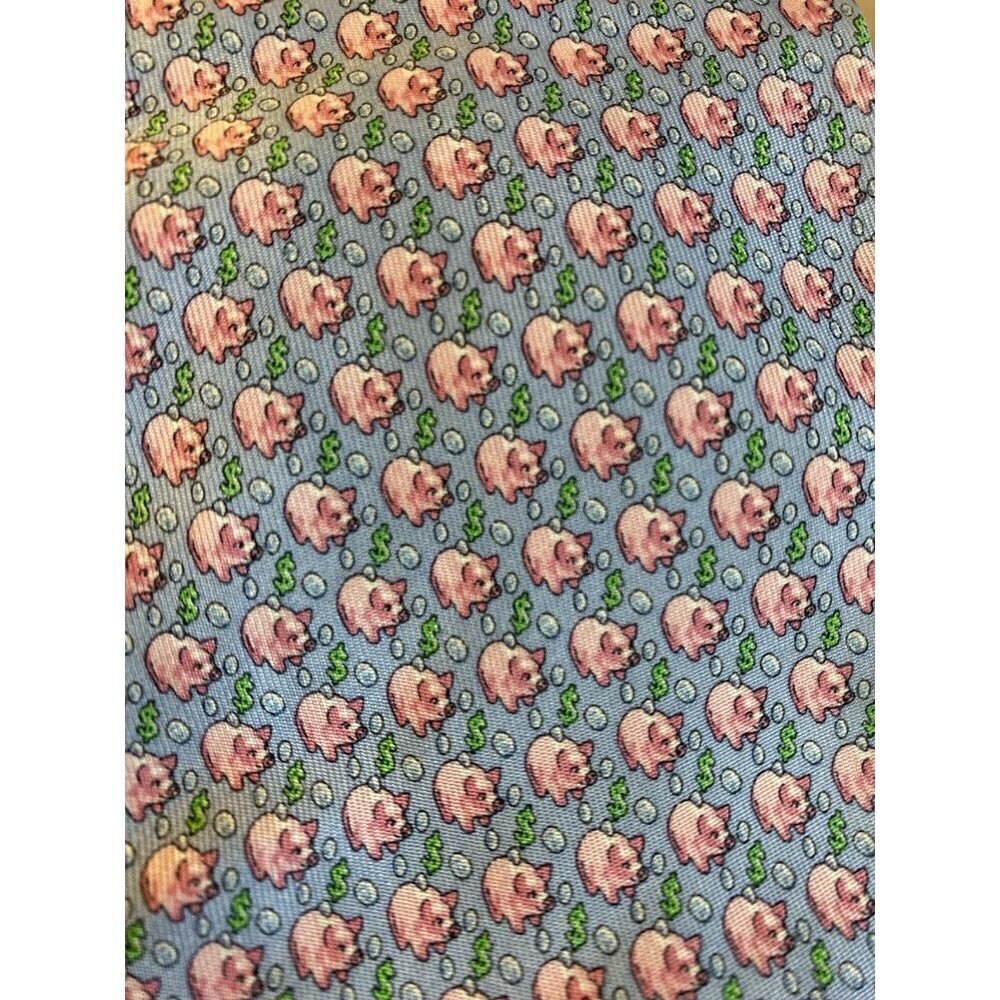 Vineyard Vines PIGGY BANK Blue Silk Pig Money Pastel Tie made in USA - Picture 2 of 7